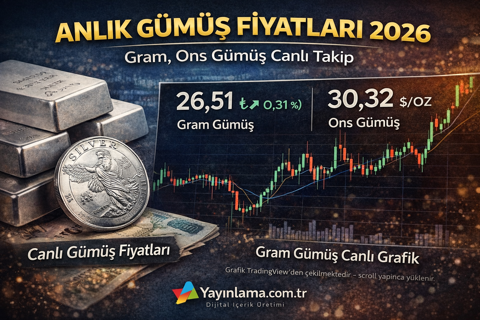 Anlık Gümüş Fiyatları 2026 – Gram ve Ons Gümüş Canlı Takip